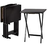 Amazon Basics Portable TV Dinner 4-Pack Rectangular Folding Tray Table with Storage Rack, Black, 15" x 19" x 26"