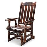 VINGLI Outdoor Glider Chair Wood Patio Glider with Cup Holder, Porch Glider with Smooth Rocking Mechanism, Heavy Duty 600 LBS, Rustic