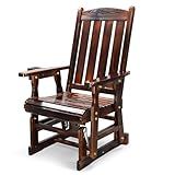 VINGLI Outdoor Glider Chair Wood Patio Glider with Cup Holder, Porch Glider with Smooth Rocking Mechanism, Heavy Duty 600 LBS, Rustic