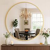 Atilioo Bathroom Mirror for Wall, 20 Inch Round Mirror, Matte Gold Metal Framed Circle Vanity Mirror for Bathroom Bedroom Living Room Entryway, Anti-Rust, Tempered Glass, Hanging or Leaning