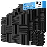 TroyStudio Thick Acoustic Foam Panels, 12 X 12 X 2 Inch 52 Pcs Broadband Sound Absorbing Foam, Dense Soundproof Padding Tile, Recording Studio Foam Absorber, Groove Decorative 3D Wall Ceiling Panel