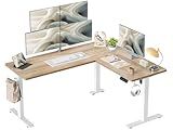 TIQLAB L Shaped Standing Desk Adjustable Height, Electric Corner Standing Desk, 63 x 55 inch Sit Stand Computer Table with Splice Board, Maple