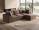 ohllob 110" Cloud Sectional Couches for Living Room, Boneless L-Shape Couch with Ottoman, 3 Seater Modular Sectional Sofa, Brown