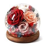 Christmas Flowers Gifts for Mom Grandma,Forever Real Preserved Roses in Glass Dome,Roses Gifts for Wife Women Best Friend/Red