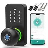 Smart Door Lock with Knob, LinkThai Keyless Entry Fingerprint Lock with Touchscreen Keypad, Electronic Knob Digital Lock for Front Door, Easy Installation