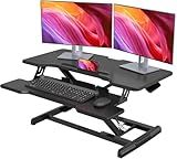 JYLH JOYSEEKER Standing Desk Converter 32 inch, Height Adjustable Sit Stand Desk Riser, Quick Sit to Stand Tabletop Dual Monitor Riser Workstation for Home Office with Keyboard Tray, Black