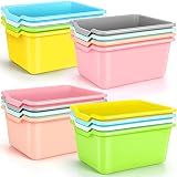 Dandat 16 Pcs Plastic Book Bins for Classroom Library Cubby Bins Scoop Front Stackable Toy Storage Tubs Containers for School Office Home Nursery Playroom Organization (Candy Color)