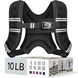 Zeerun Weighted Vest, 6lb/8lb/10lb/12lb/15lb/18lb/20lb/24lb/30lb for Men Women, Reflective Stripe Adjustable Buckle, Comfortable Durable Rucking Vest for Walking Running Strength Training, 10LBS-Black