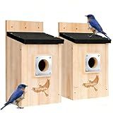 Gtongoko 2 Pack Bird Houses for Outside, Bluebird Nesting Box with Metal Predator Guard, Wooden Birdhouse Kit for Chickadees, Swallows & Finches, Assembly Required