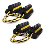 ROBLOCK 2 Pairs Wheel Chocks Heavy-Duty Rubber Wheel Block Non-Slip Base with Nylon Rope Yellow Reflective Tape - 4 Pack Wheel Stopper for Travel Trailers, Car, Camper, Truck, Black