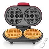 AshGlen Double Mini Waffle Maker for kids, Waflera Electrica with 2 X 4” Round Non-stick Grids, Small Waffle Maker Mini, Makes 2 Personalized Keto Chaffle Waffles, Mini Waffle Iron, Red
