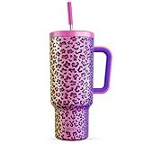 Meoky 40 oz Tumbler with Handle and Straw, Tumbler with Lid and Straw, Insulated Stainless Steel Travel Mug, 100% Leak-proof, Keeps Cold for 34 Hours or Hot for 10 Hours (Celebration)