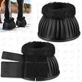 Abbylike 1 Pair Horse Bell Boots Protect Against Hoof Impact Trauma Rubber Bell Boots Black Horse Care for Turnout No Rub Design Comfort Quick Wrap Hook and Loop (M)