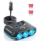 Anyongora 7-in-1 Cigarette Lighter Splitter, 120W Car Charger Adapter with 3 Sockets & Independent Switches, 4 USB Ports (USB-A/USB-C), LED Voltage Display, UL Certified, Built-in Fuse + Spare Fuse