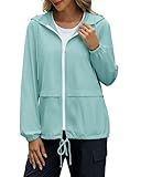 POGTMM Women's Raincoats Waterproof Casual Lightweight Windbreaker Jacket with Hood for Outdoor Hiking Travel, L, Light Green