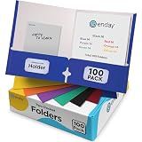 Paper Folders with Pockets (100 Pack) Assorted Colors - Letter Size Two Pocket Folder, Premium Quality Bulk - Purple, Blue, Green, Red, Yellow, Orange & Black, by Enday