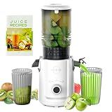 Hobsir Juicer Machines, 5.3-Inch Cold Press Juicers, Masticating Slow Juicer Machines with 300W, Large Feed Chute Juice Machines for Vegetables and Fruits, Easy to Clean Juicers, White