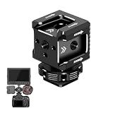 3 Port Cold Shoe Mount with 1/4"-20 Thread for Camera Cage Flash LED Monitor Microphone etc., Aluminum Camera Triple Cold Shoe Extension Bracket Compatible with Nikon, Canon, Sony..DSLR/SLR