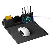 Mouse Pad with Phone Holder & Pen Holders, Wireless Charging Desk Mat, Mousepad Home Office Desk Pad with Ultra-Smooth Surface, Non-Slip Base, Waterproof Keyboard Pad, Classic Black Desk Mat