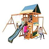 KidKraft Brightside Wooden Swing Set with Café Area and Stools