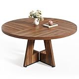 LITTLE TREE Round Dining Table for 4-6 People, 47 Inches Dining Room Table with Wooden Pedestal Base, Brown Dinner Tables, Circle Kitchen Tables for Kitchen, Living Room(Table Only)