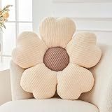 Kcvvcr Flower Throw Pillow, Cute Flower Shaped Pillow Decorative Throw Pillow for Bed Couch, Soft Daisy Pillows Floor Seating Cushion Cushions (14.9 Inch Ivory+Brown)