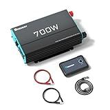 Renogy Inverter P2 700W Pure Sine Wave Inverter 12V DC to 120V AC, Off-Grid Solar Power Converter for Home, RV, Truck, Camping, with Built-in 5V/2.1A USB Port, AC Hardwire Port, Remote Controller
