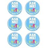 Bulk Ask Me Anything Buttons, Volunteer Badge, Teacher, and Customer Service Employee Pins, 3 inches (Pack of 6)