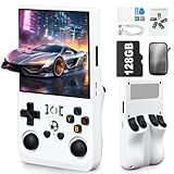 Rhesusco R36MAX Handheld Game Console - 4.0-Inch Screen, Support 22000+Classic Games,128G TF Card,Portable Console with Open Source System,4000mAh Battery,Birthday Gift for Adult or Partner - White
