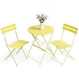 LIFERUN 3-Piece Folding Bistro Set Outdoor, Powder Coated Weatherproof Patio Furniture Set, Bistro Table and Chairs Set of 2 for Cafe, Patio, Garden, Balcony, Space Saving, Yellow
