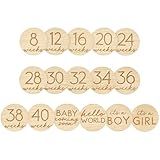 Pearhead Wooden Pregnancy Milestone Discs – 8 Double-Sided Weekly Baby Bump Markers from 8 to 40 Weeks – Photo Props for Expecting Moms, Baby Announcements, Maternity Keepsake Gift Set