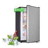 Maine Upright Freezer 3.6 Cu.Ft Mini Freezer with Reversible Stainless Steel Door Freestanding Compact Freezer with 3 Adjustable Thermostat, Small Freezer for Apartment Dorm (Silver)