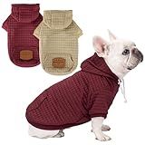 2 Pack Dog Hoodie Sweaters for Small Medium Dogs Warm Dog Clothes for Large Dogs Soft Waffle-Like Laminated Sweatshirt Bulldog (Brown+Wine Red, L (Back: 15.74",Chest: 21.65", Neck: 13.38"))