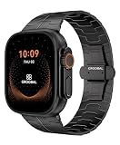 GROOBAL Grade 5 Titanium Band for Apple Watch Ultra 3/2/1 49mm & Series 11/10 46mm, DLC Coating Anti-Scratch Ultra 3 Band with Small-Link Design for Precise Fit, Secure Butterfly Clasp Band for Men, Black