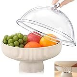 Hushee Ceramic Fruit Bowl with Lid 10" Large Fruit Basket with Draining Holes and Multifunctional Removable Pedestal Fruits Holder for Kitchen Counter Dining Table Decorations Food Vegetable Storage
