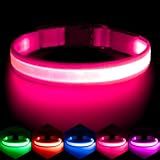 Vizpet LED Dog Collar, Light Up Dog Collar Adjustable USB Rechargeable Super Bright Safety Light Glowing Collars for Dogs (Medium, Pink)