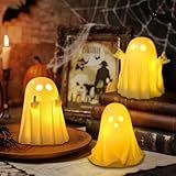 Halloween Decorations Indoor, Set of 3 Light Up Ghost Decorations, Spooky Home Decor Ghosts Figurines for Mantel Tray Shelf Table