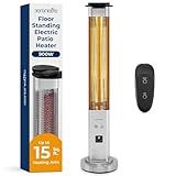 SereneLife Outdoor Electric Patio Heater - 900W Infrared Heater with Remote, Aluminum Reflector, Waterproof Design, IP65 Approved, Quiet Operation, Standing Porch Heater for Patio & Backyard