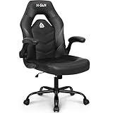 N-GEN Video Gaming Chair Ergonomic Computer Desk Office Chair with Lumbar Support Adjustable Height Swivel Wheels Flip-Up Arms PU Leather Home and Office (Black)
