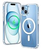 FNTCASE for iPhone 15 Case: for iPhone 14 Case | Support Magnetic Charging Military Grade Drop Protection Anti Yellowing | Rugged Sturdy Shockproof Protective Cell Phone Cover - 6.1 inch (Clear)