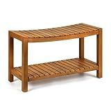 Upolana Teak Shower Bench, 32" Solid Wood Shower Stool for Inside Shower to Sit On, Wooden Bathroom Shower Seat Waterproof