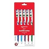 Amazon Basics Clean Plus Soft Bristle Toothbrushes with Angled End-Tuft, Cheek and Tongue Cleaner, Full Size, 10 Count, 1 Pack (Previously Solimo)