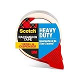 Scotch Heavy Duty Shipping Packing Tape, Clear, Shipping and Packaging Supplies, 1.88 in. x 38.2 yd., 1 Tape Roll with Dispenser