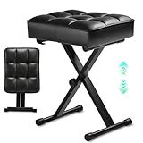 Keyboard Bench Adjustable Piano Stool - Extra Comfortable Piano Bench with High Rebound Sponge Cushion,No Deformation,Superior Support,X-Style Portable Foldable Piano Chair, 3 Height Adjustment(Black)