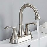 Lead-Free Commercial 2-Handle Brushed Nickel Bathroom Sink Faucet, 360° Swivel High-Arc Spout 4 Inch Centerset Lavatory Vanity Faucets Set for Bathroom Sink with Drain & Water Hoses, VLS10003BML-1
