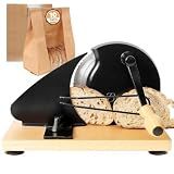 Brvclon Manual Bread Slicer for Homemade Sourdough,Adjustable Thickness,Hand Crank Bread Slicer with Stainless Steel Blade, Aluminum Alloy Frame & Solid Wood Base,Comes with 10 Bread Bags