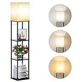 SUNMORY Floor Lamp with Shelves, Modern Square Standing Lamp with 3 Color Temperature Bulb, Corner Display Bookshelf Lamp for Living Room and Bedroom(Black)