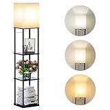 SUNMORY Floor Lamp with Shelves, Standing Lamps for Living Room, Black