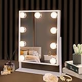 Hansong Vanity Mirror with Lights Lighted Makeup Mirror with 9 LED Bulbs Plug in Light Up Makeup Mirror with Lights 360 Rotation with 10x Magnifying Mirror Tabletop
