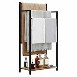 yeavs Freestanding Towel Rack, 3 Tier Blanket Ladder Stand with Rustic Brown Wooden Shelf for Bathroom Living Room (31.5" H x 16.9" W x7.9 D)
